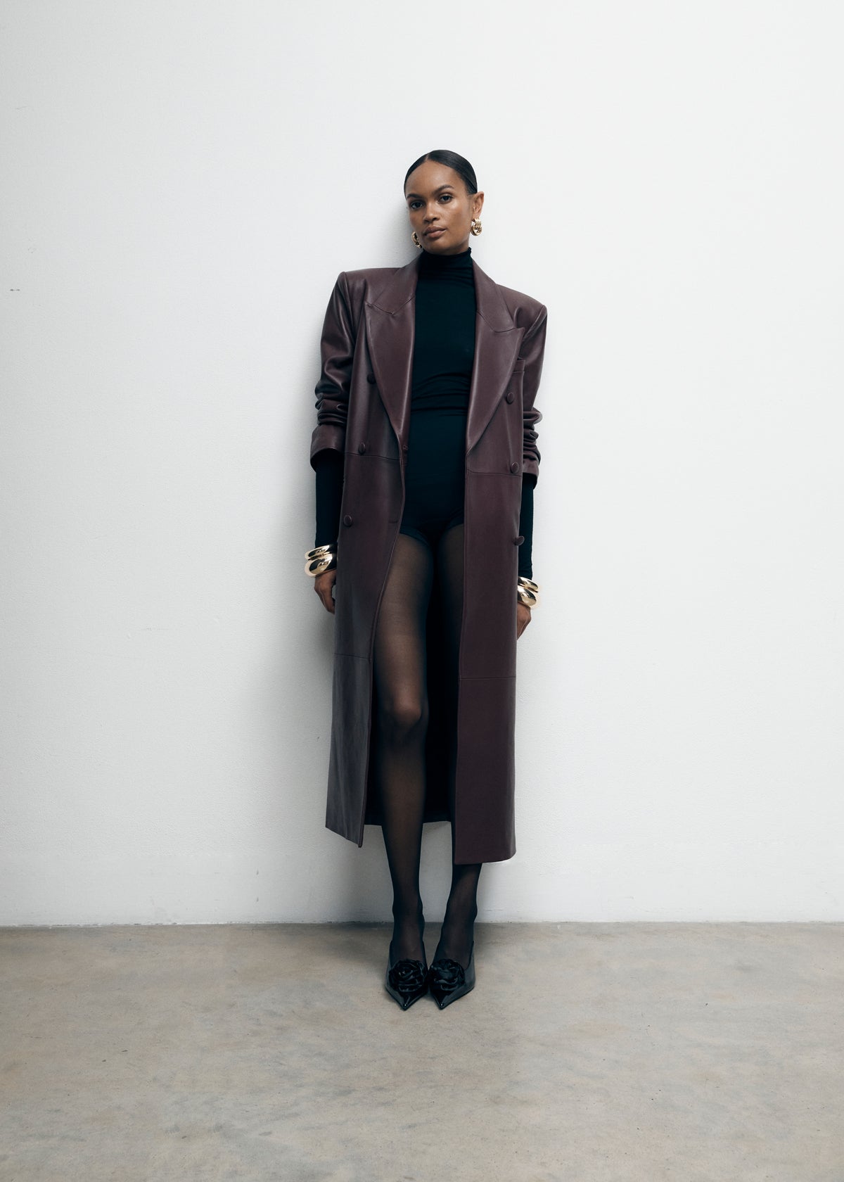 Burgundy Leather Trench Coat – de Savary London - Main Image