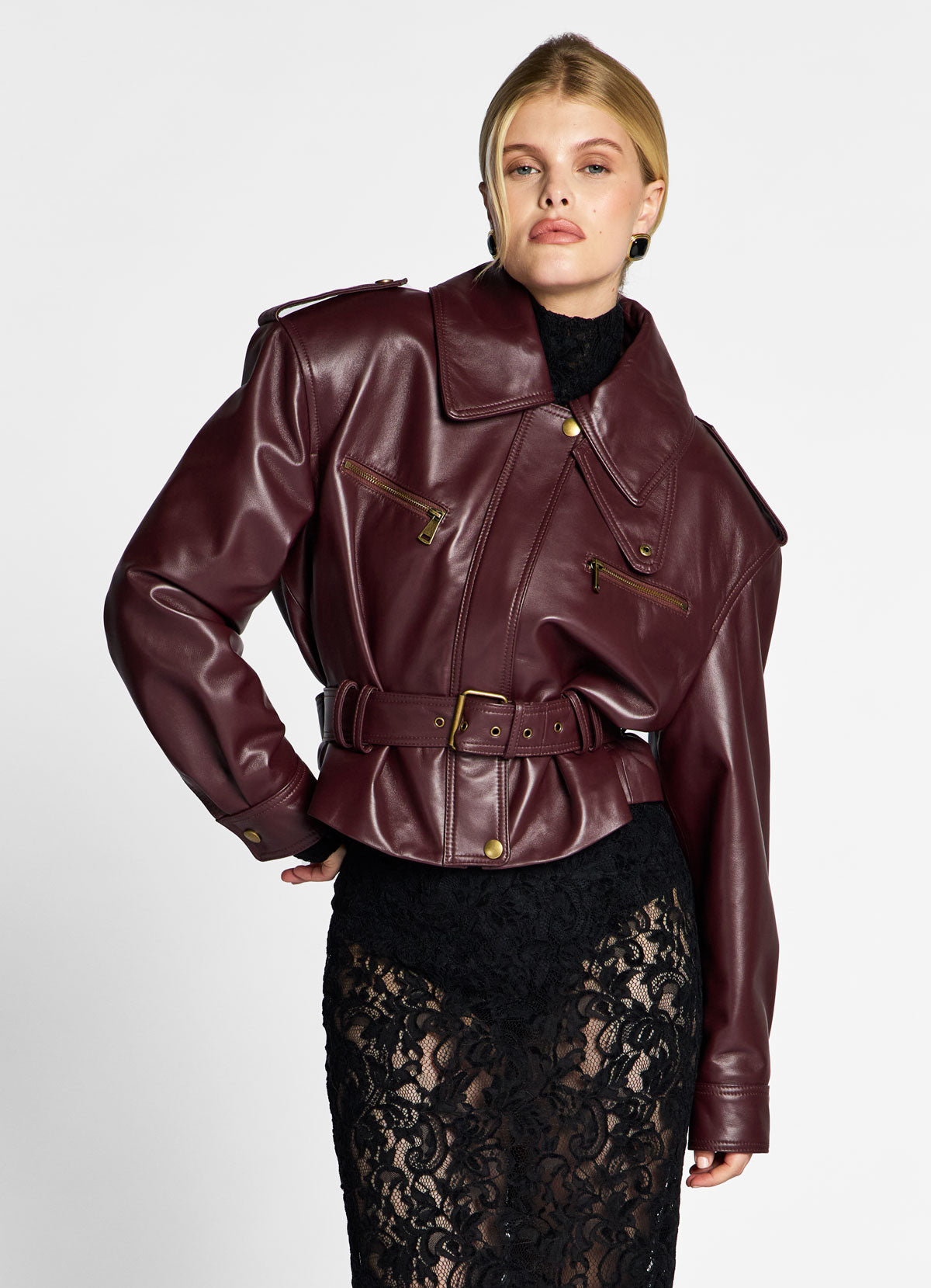 Burgundy Leather Cropped Jacket