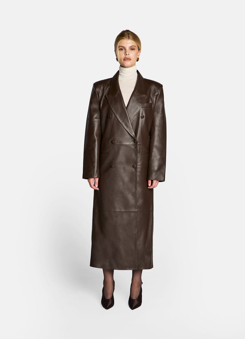 Brown Leather Trench Coat