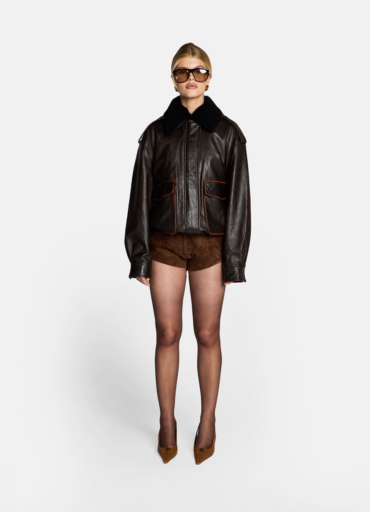 Black Leather Jacket With Shearling Collar – de Savary International