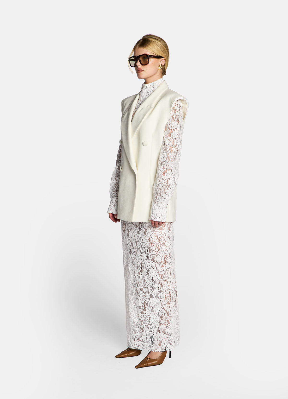 Cream Sleeveless Blazer