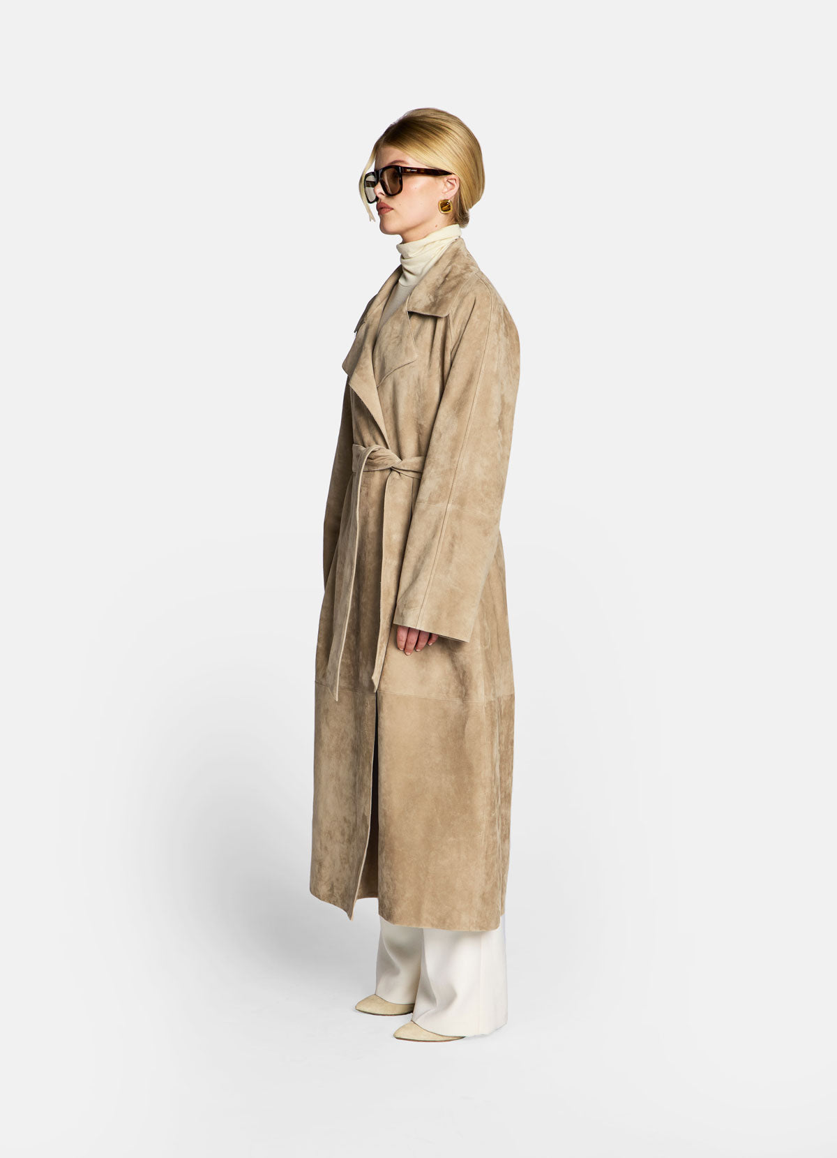 Sand Suede Wrap Coat