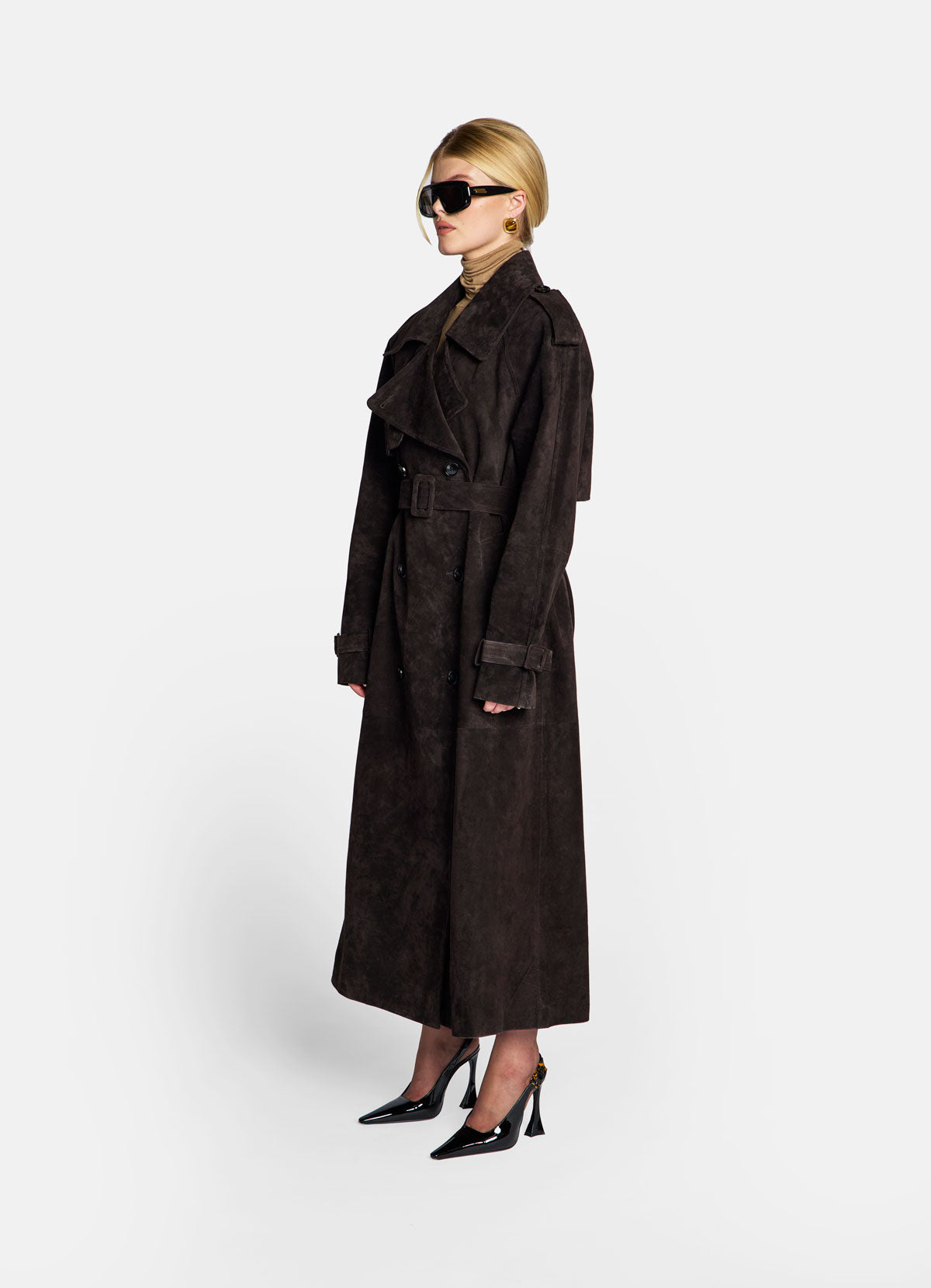 Espresso Suede Trench Coat