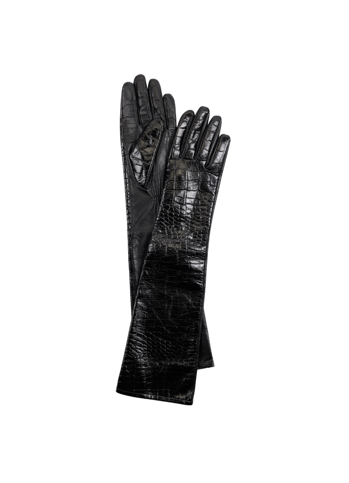 Black Croc Leather Gloves