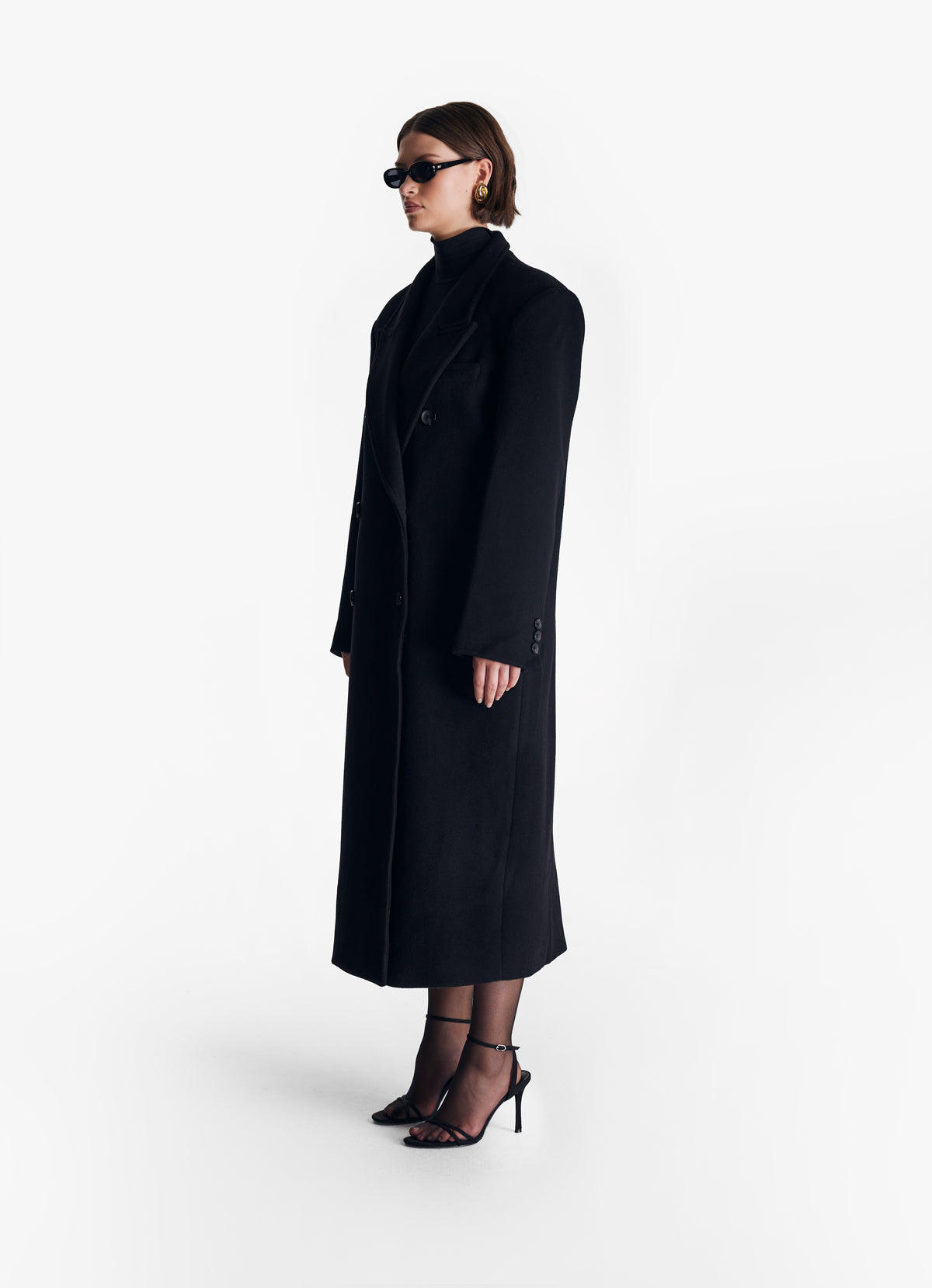 Black Wool Straight Trench Coat