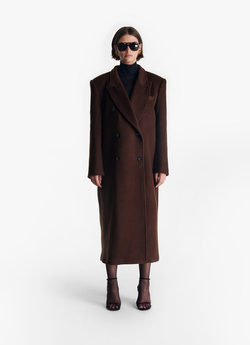 Brown Wool Straight Trench Coat