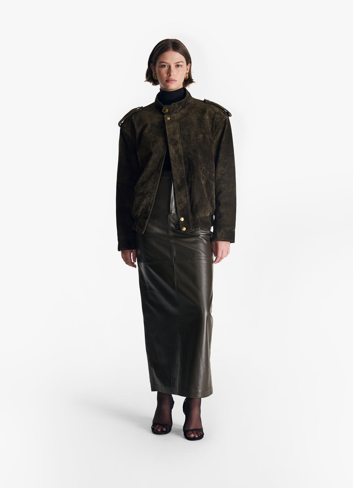 Khaki Suede Bomber Jacket