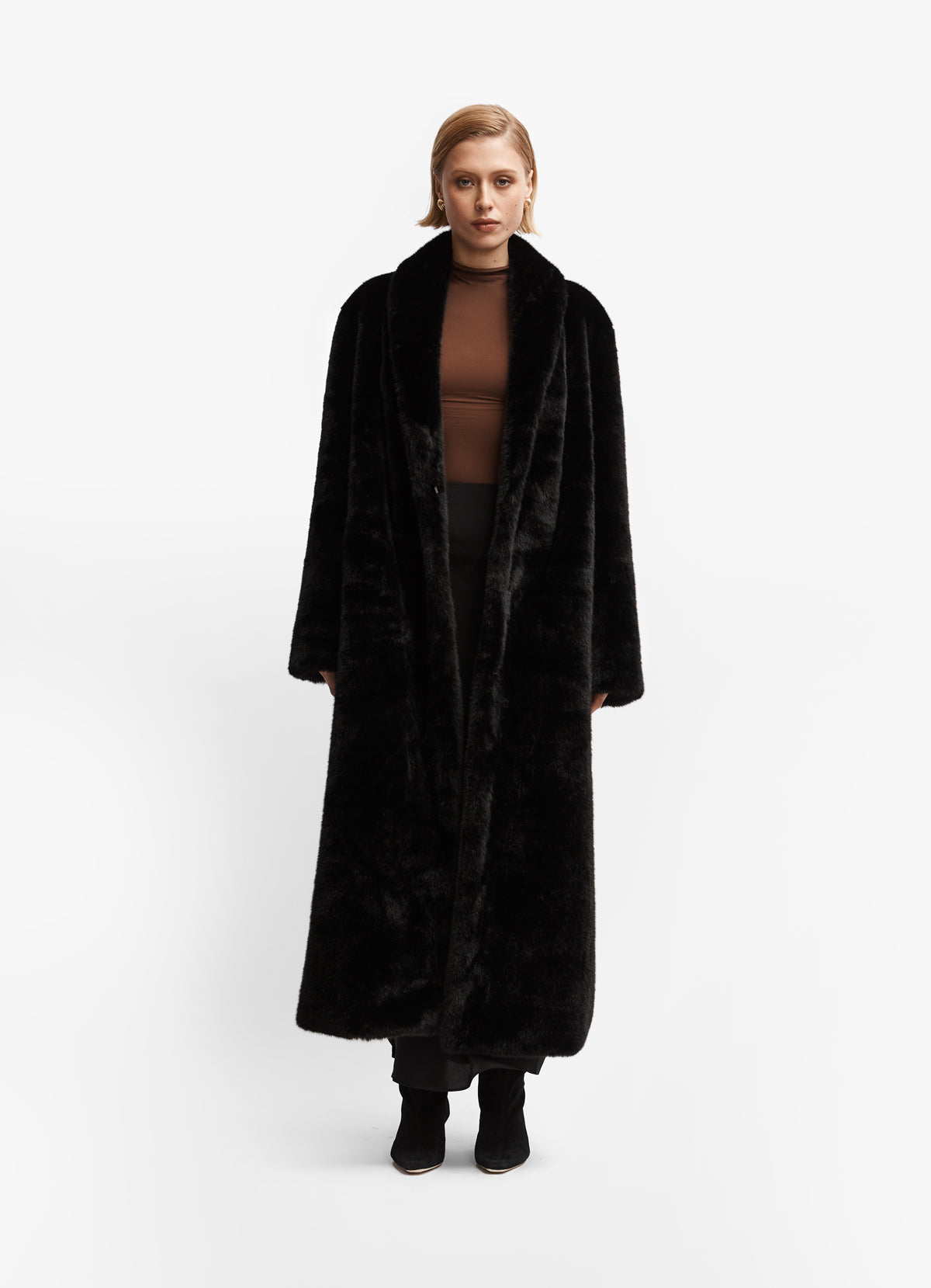 Tall Black Maxi Faux Fur Coat – de Savary London - Main Image