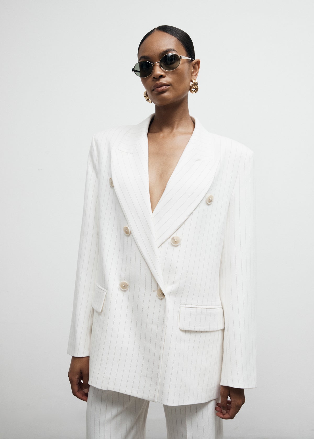 Cream Pinstripe Suit Blazer