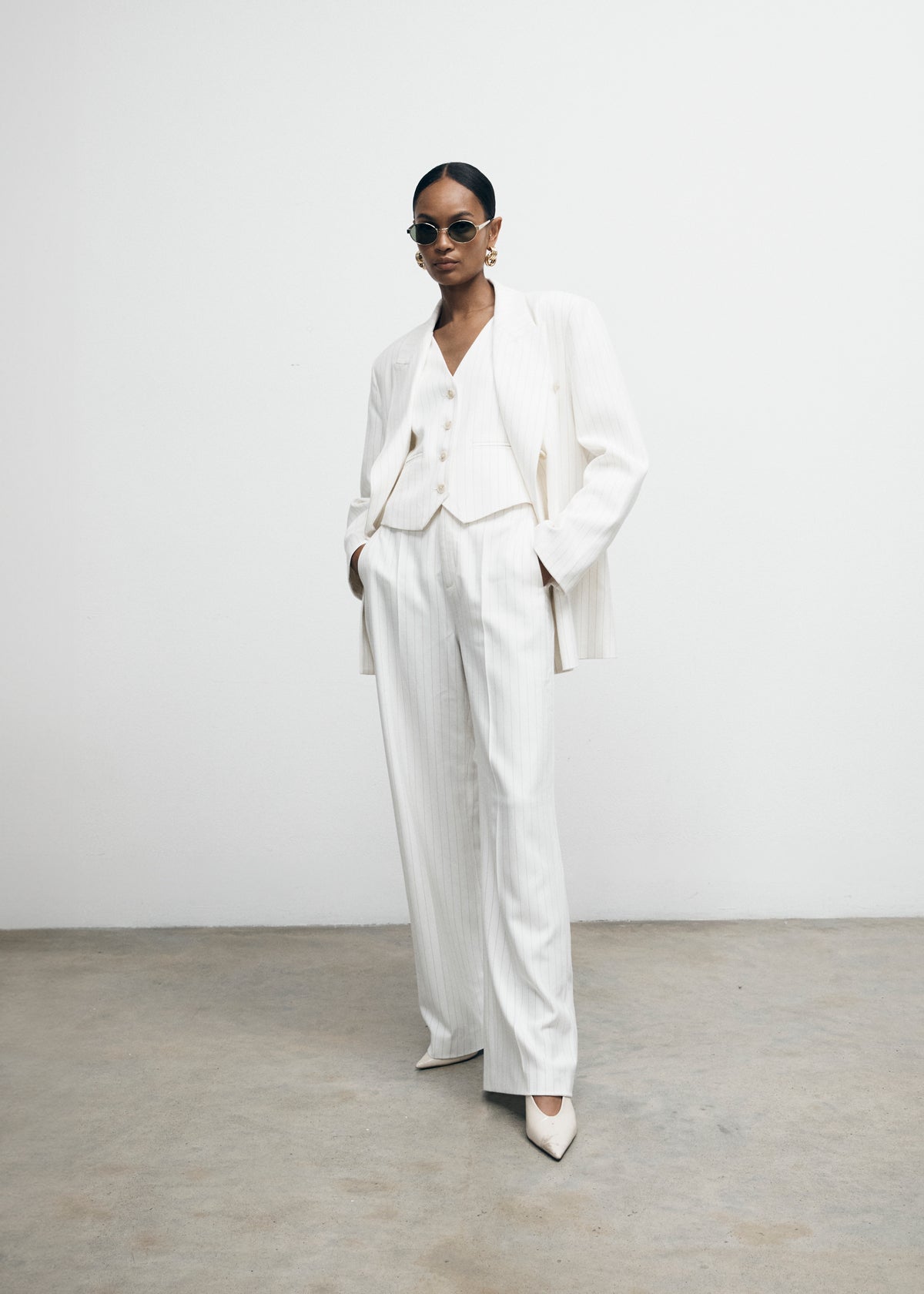 Cream Pinstripe Suit Trouser