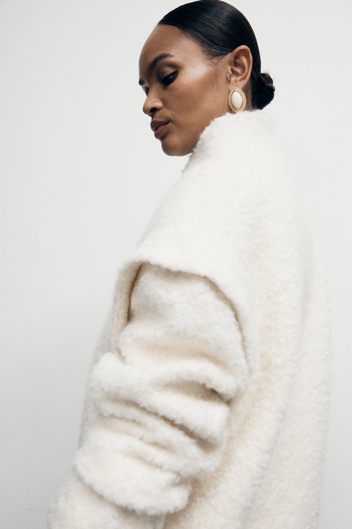 Cream Boucle Bomber Jacket