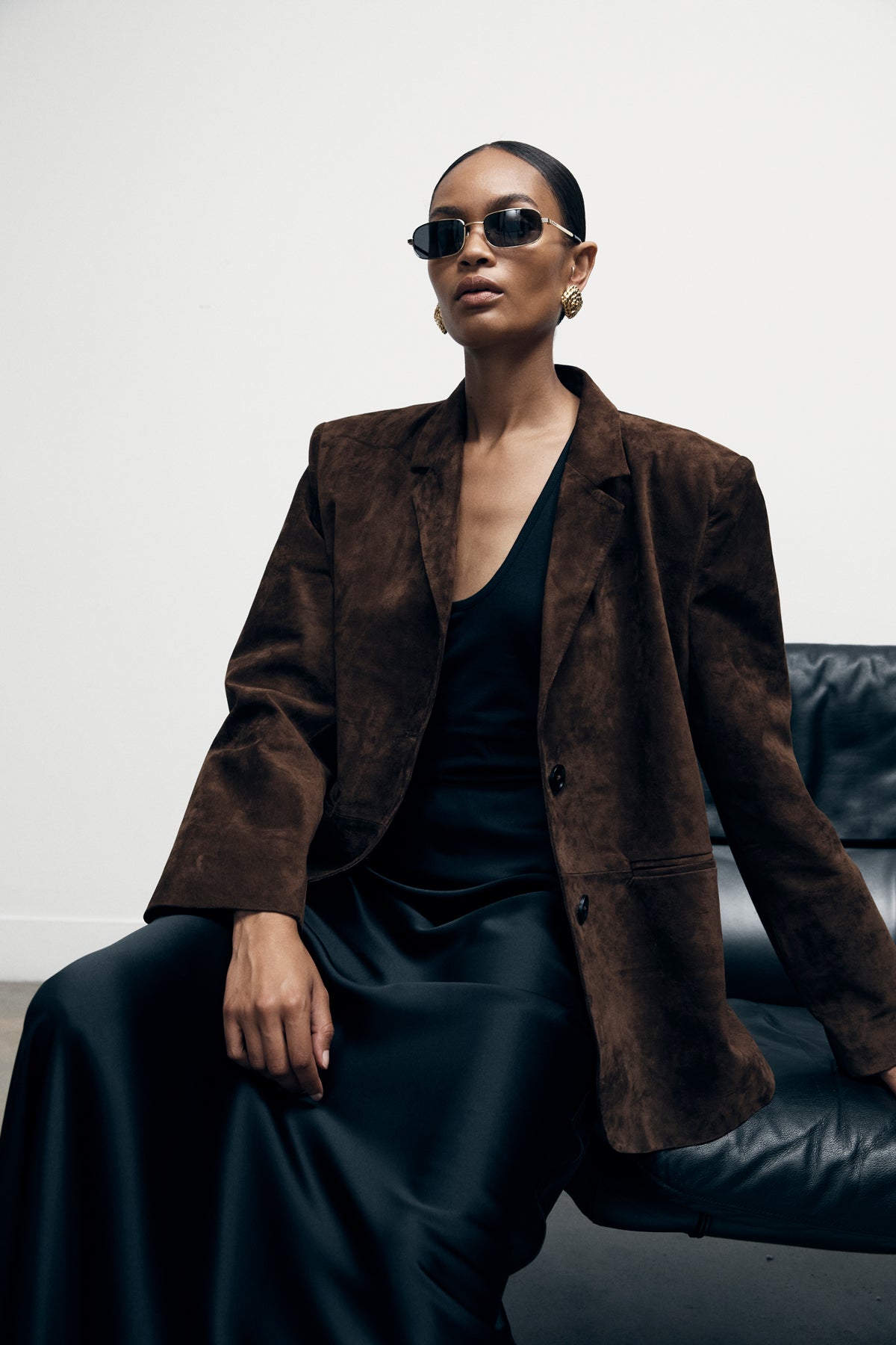 brown suede blazer dress Jluxlabel Women's One Shoulder Suede Blazer Dress
