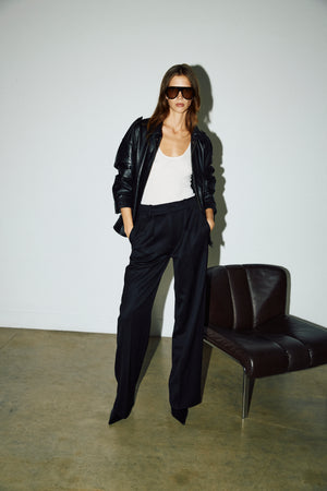 Black Vintage Leather Bomber Jacket