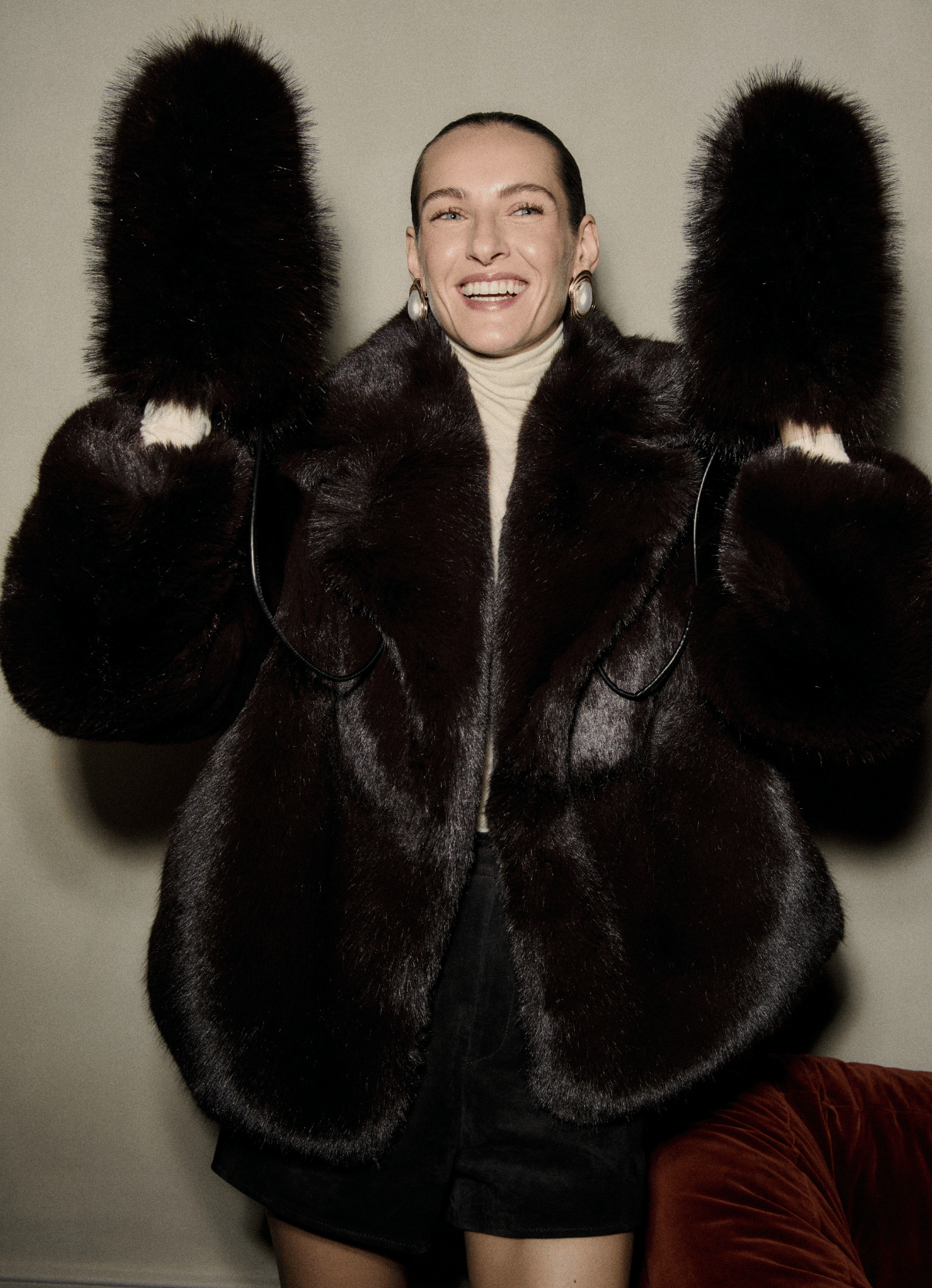 Brown Faux Fur Mittens