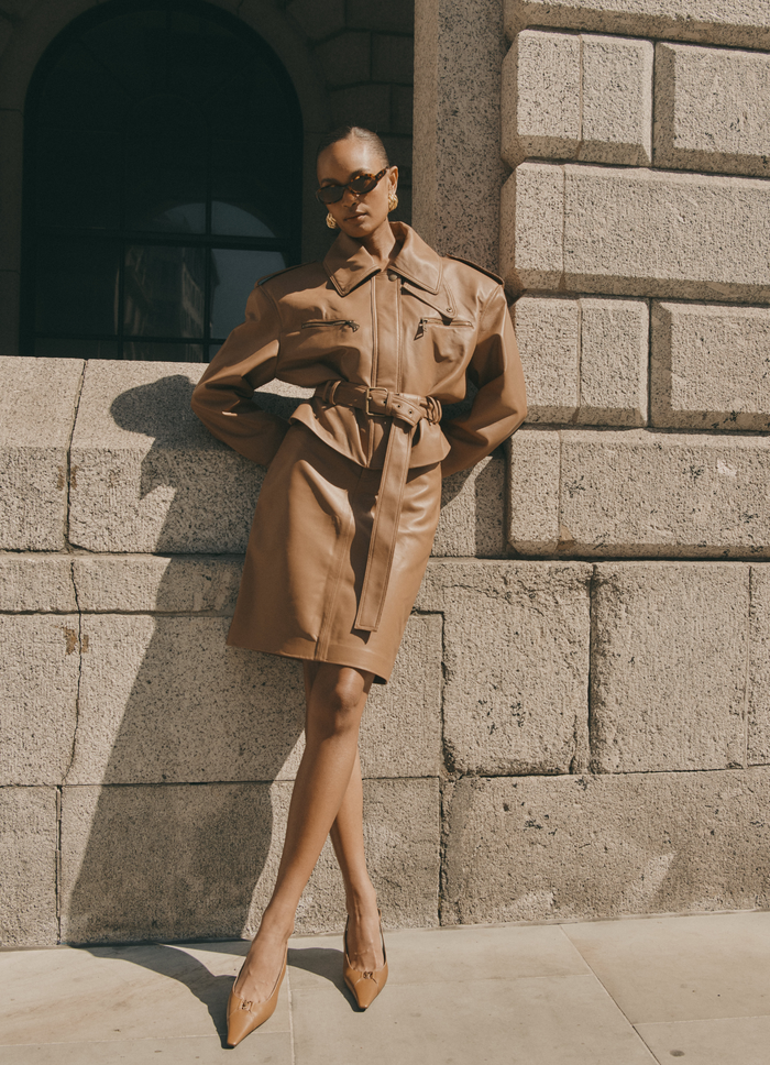Mocha Leather Pencil Skirt