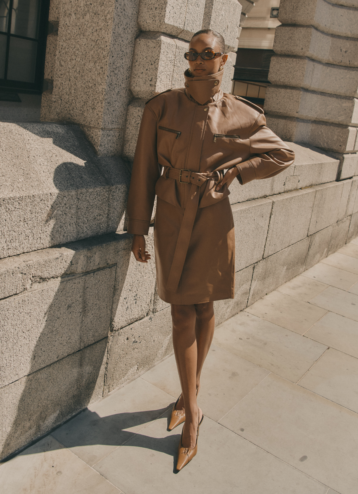 Mocha Leather Pencil Skirt