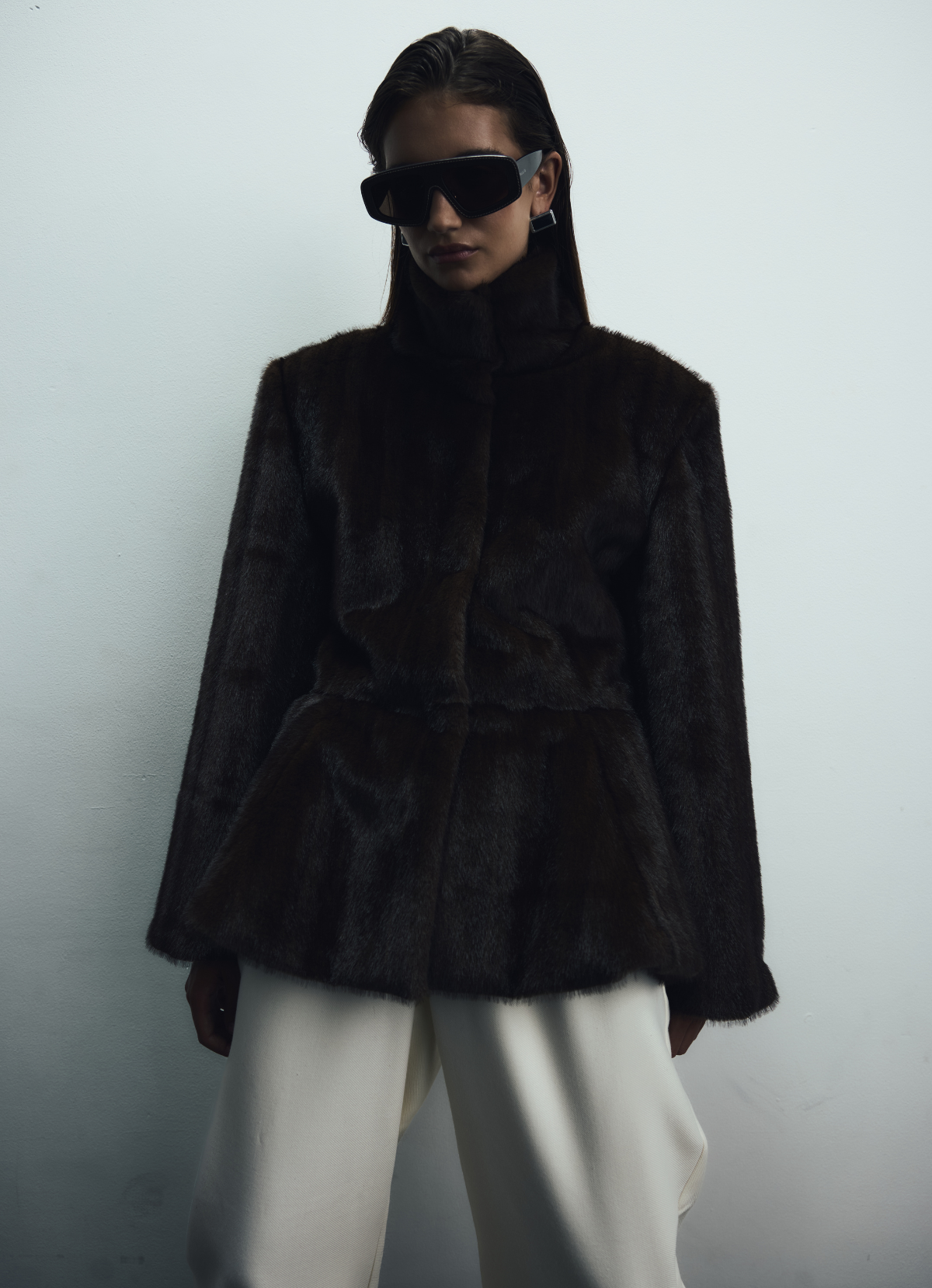 Brown Vintage Faux Fur Peplum Jacket