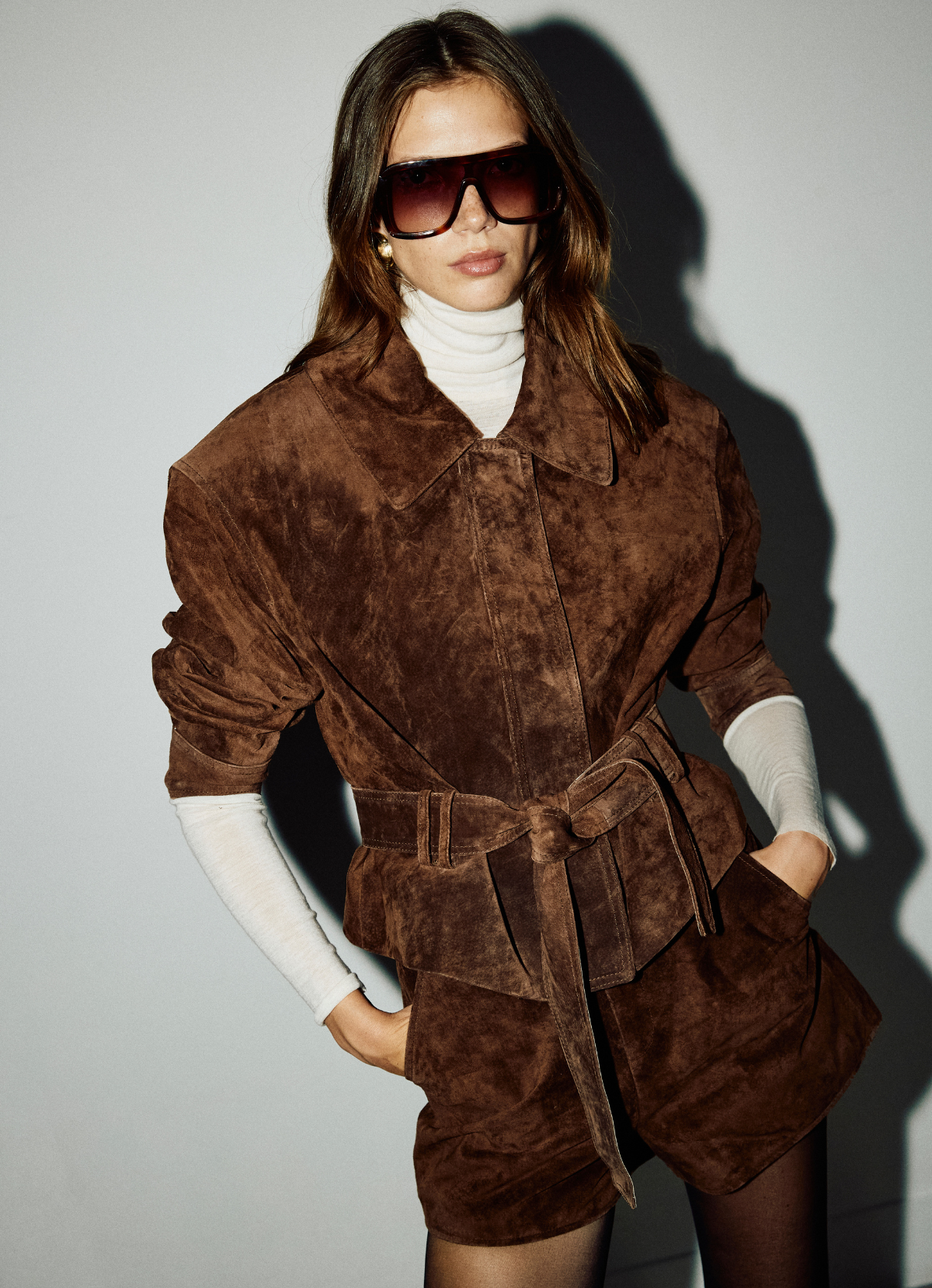 Brown Suede Belted Jacket