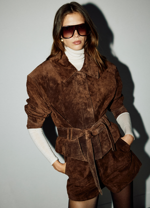 Brown Suede Belted Jacket