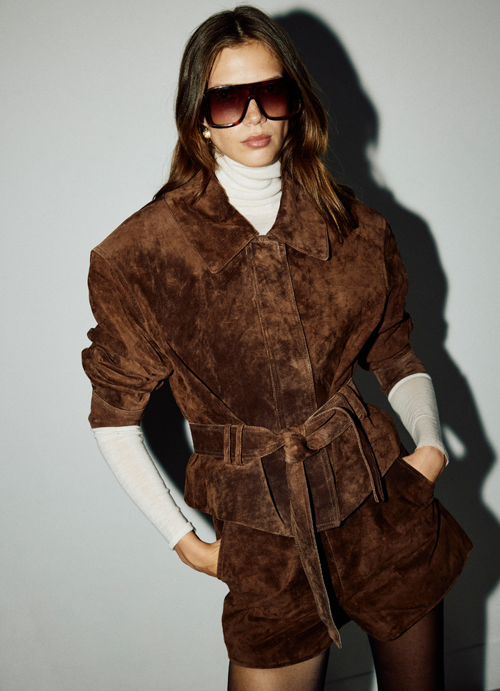 Brown Suede Belted Jacket