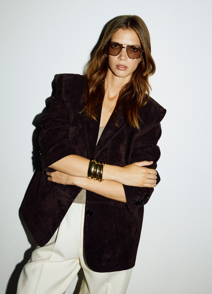 Nude Oversized Leather Jacket