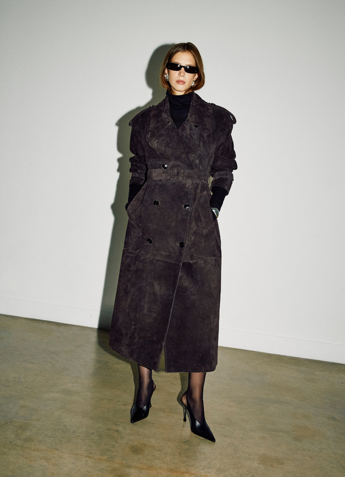 Espresso Suede Trench Coat