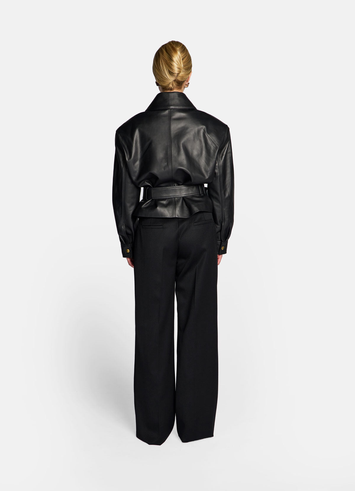 Black Leather Belted Jacket