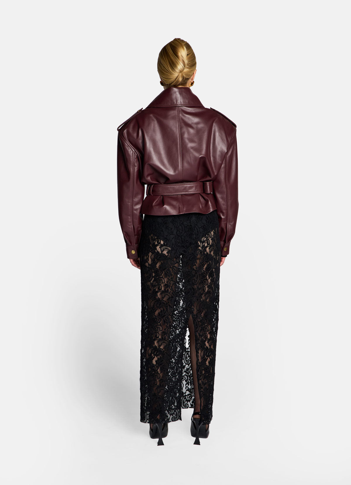 Burgundy Leather Cropped Jacket