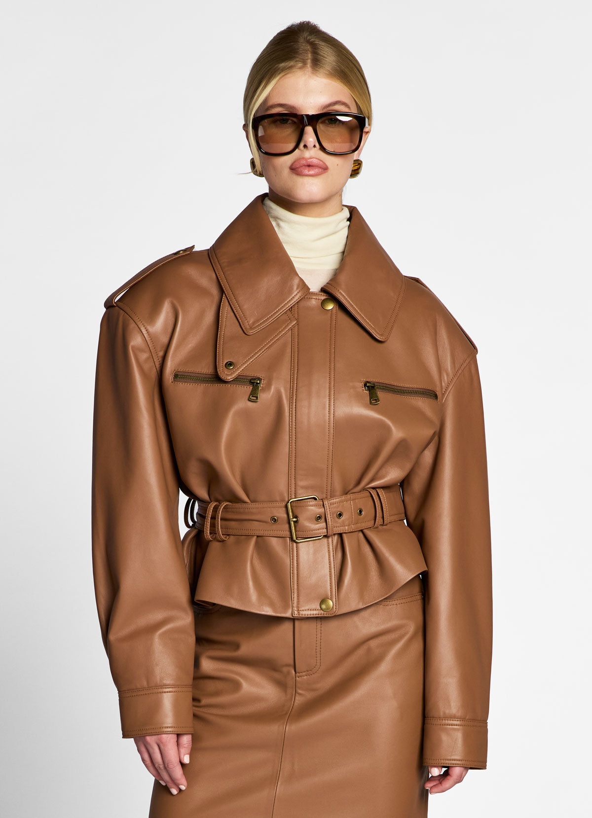 Mocha Leather Cropped Jacket