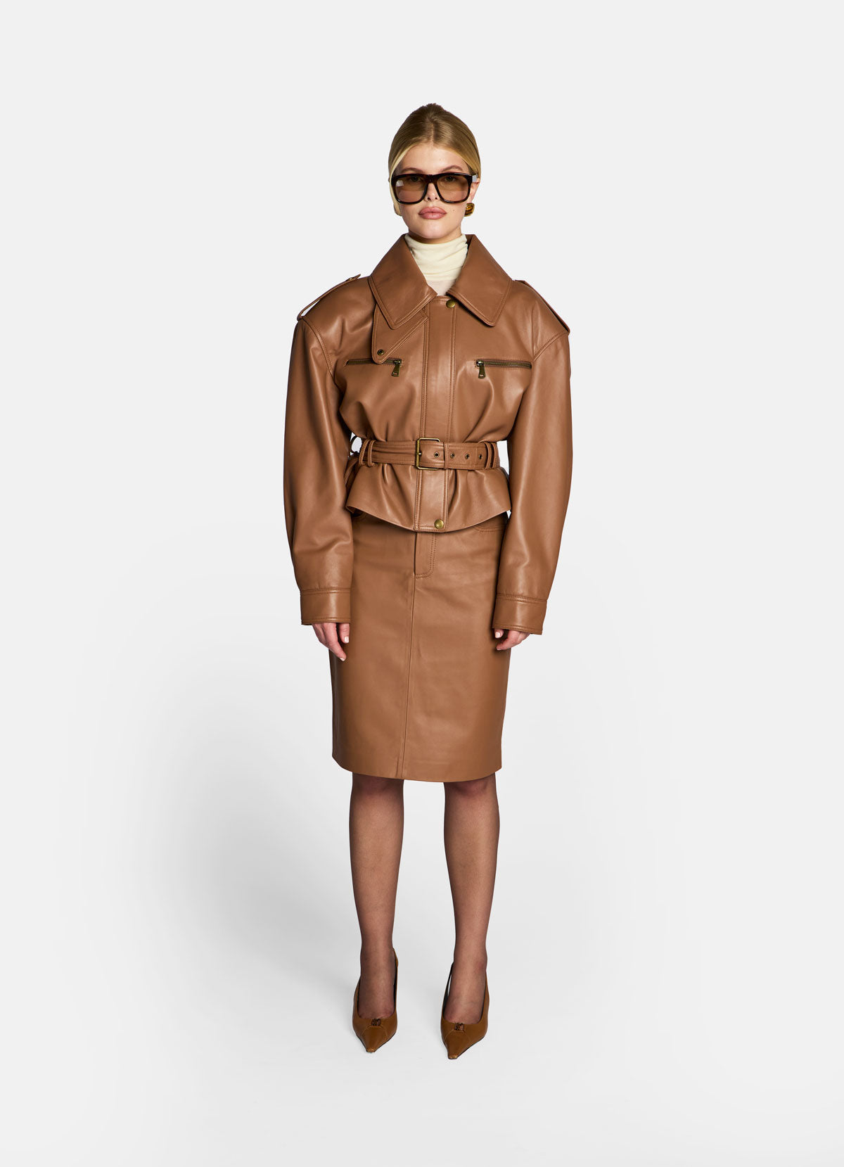 Mocha Leather Cropped Jacket