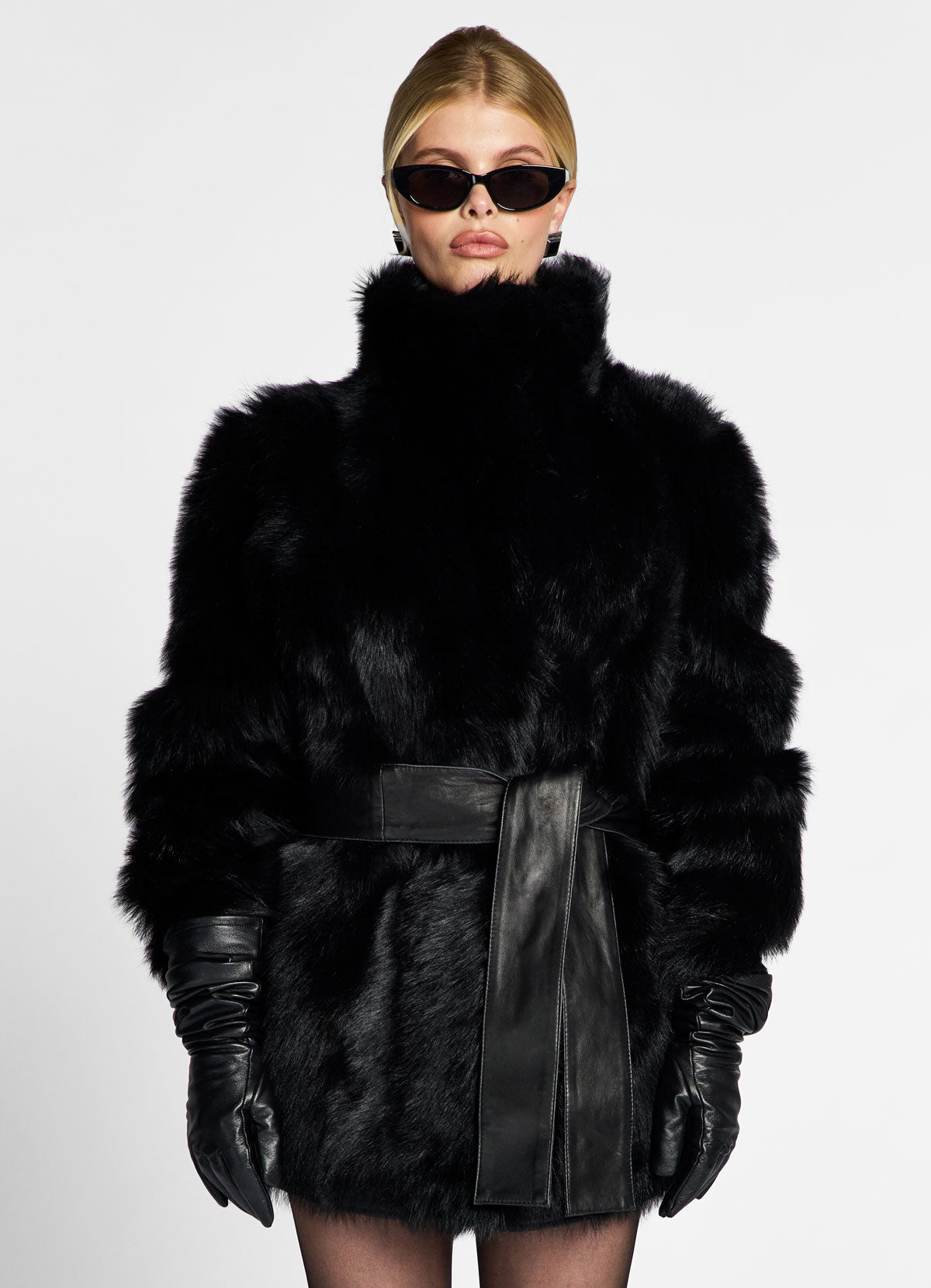 Black Shearling Belted Coat