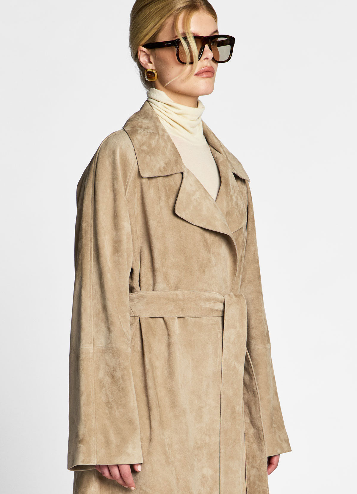 Sand Suede Wrap Coat