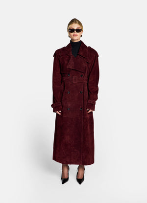 Burgundy Suede Trench Coat