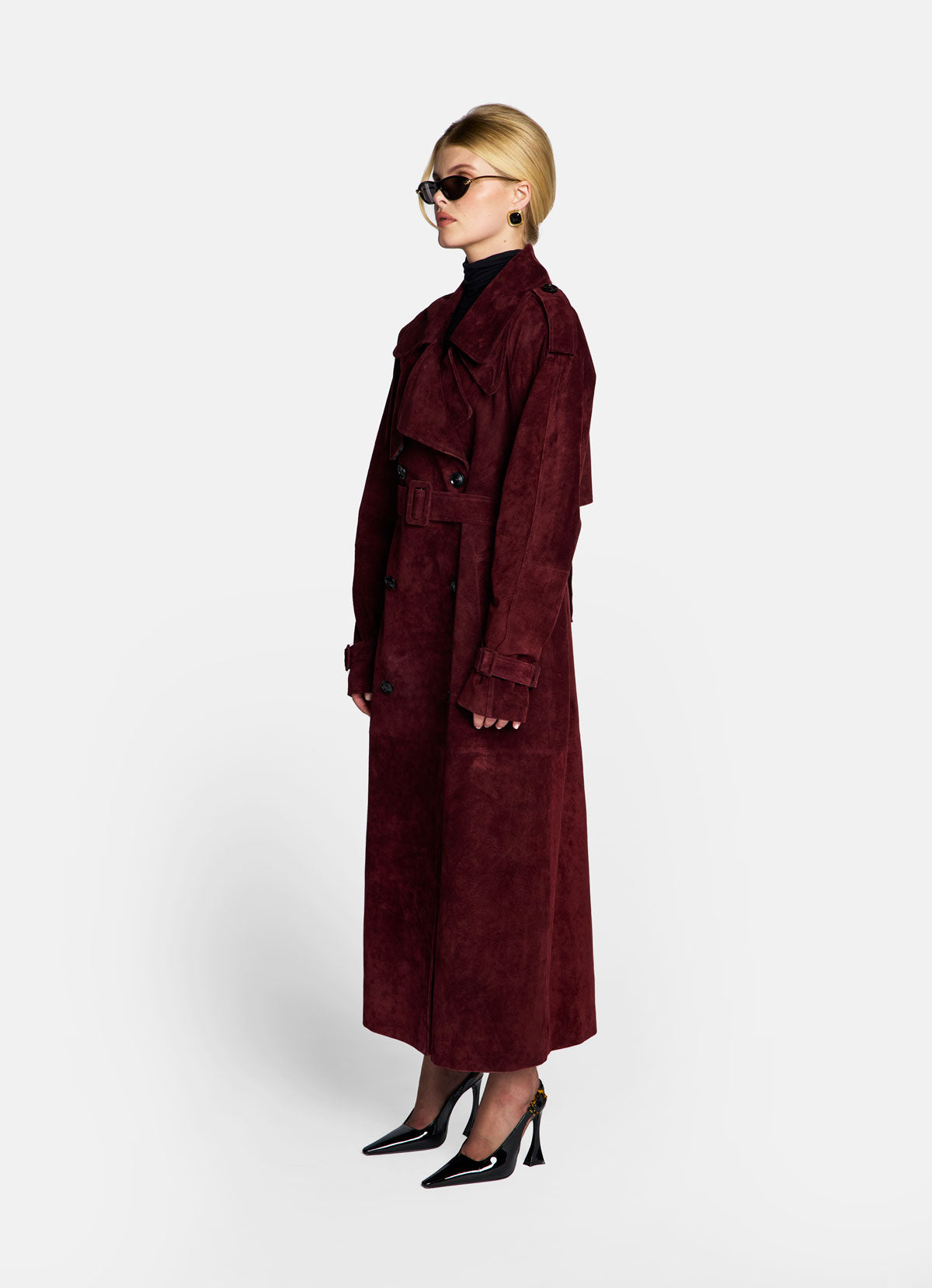 Burgundy Suede Trench Coat