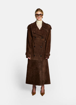Petite Brown Suede Trench Coat