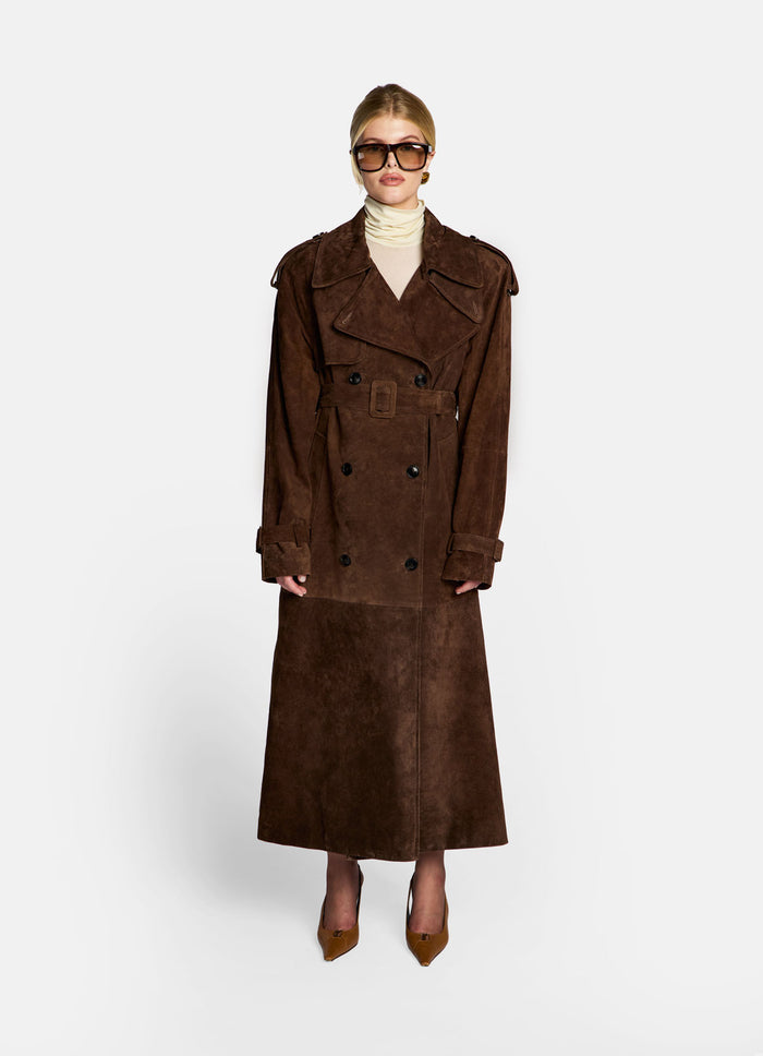Petite Brown Suede Trench Coat