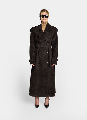 Espresso Suede Trench Coat
