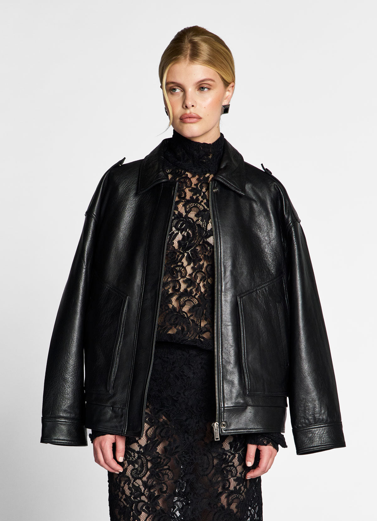 Black Vintage Leather Bomber Jacket