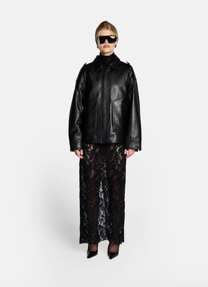 Black Vintage Leather Bomber Jacket