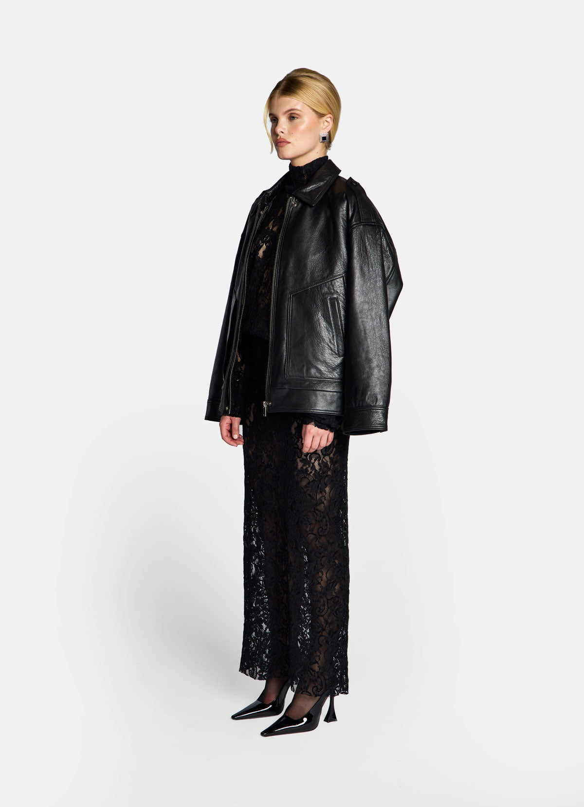 Black Vintage Leather Bomber Jacket