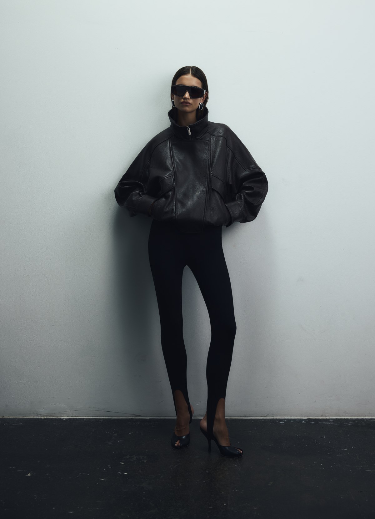 Black Vintage Leather Relaxed Bomber Jacket