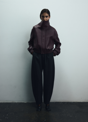 Burgundy Leather Scarf Bomber Jacket