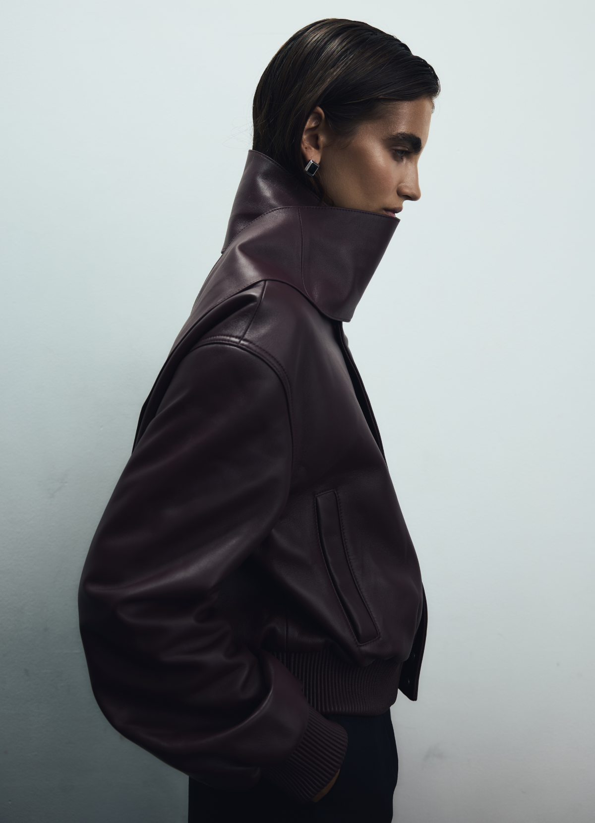 Burgundy Leather Scarf Bomber Jacket