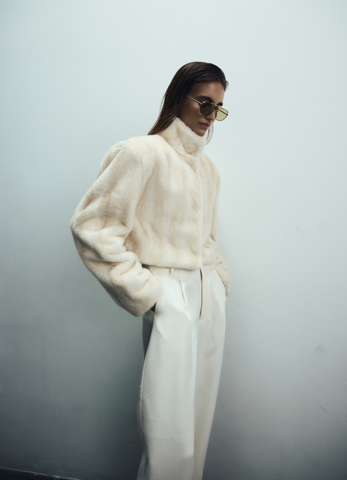 Cream Vintage Faux Fur Cropped Jacket