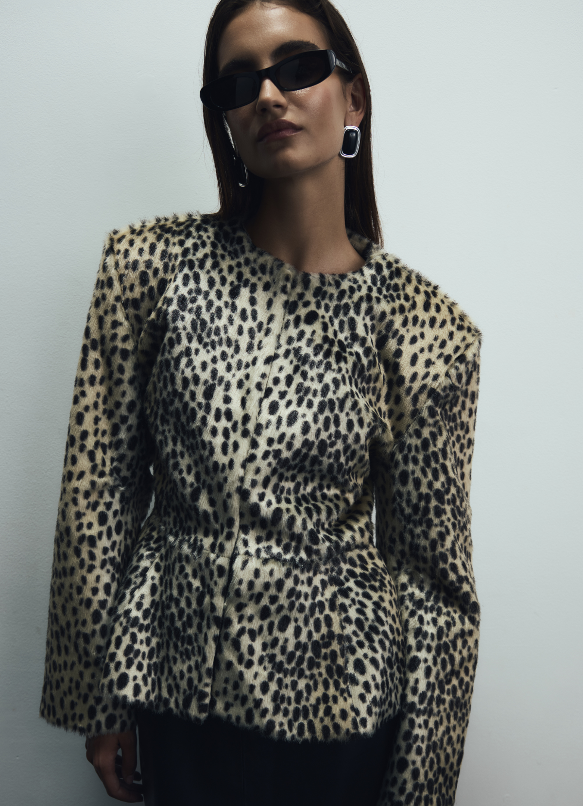 Dalmatian Faux Pony Hair Peplum Jacket
