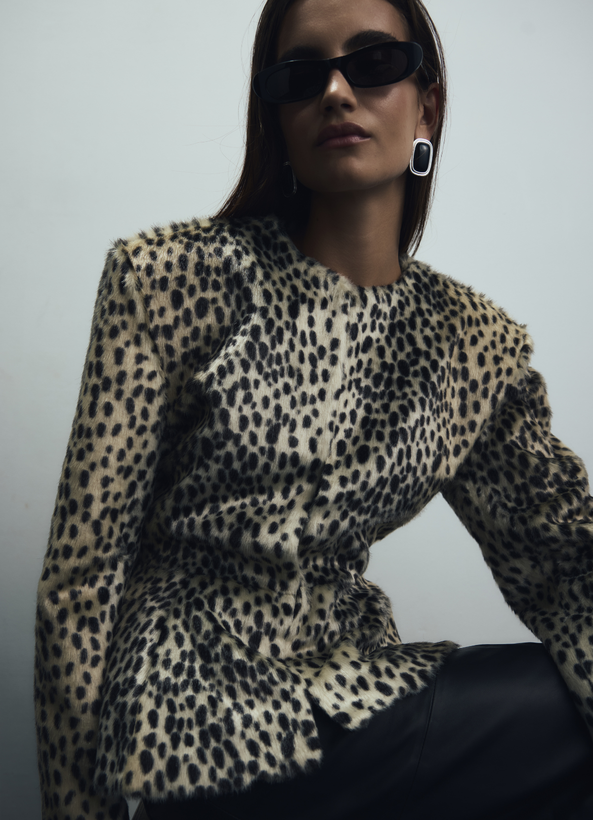 Dalmatian Faux Pony Hair Peplum Jacket