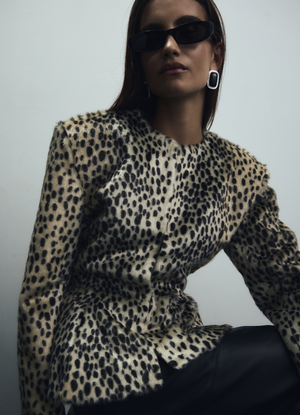 Dalmatian Faux Pony Hair Peplum Jacket