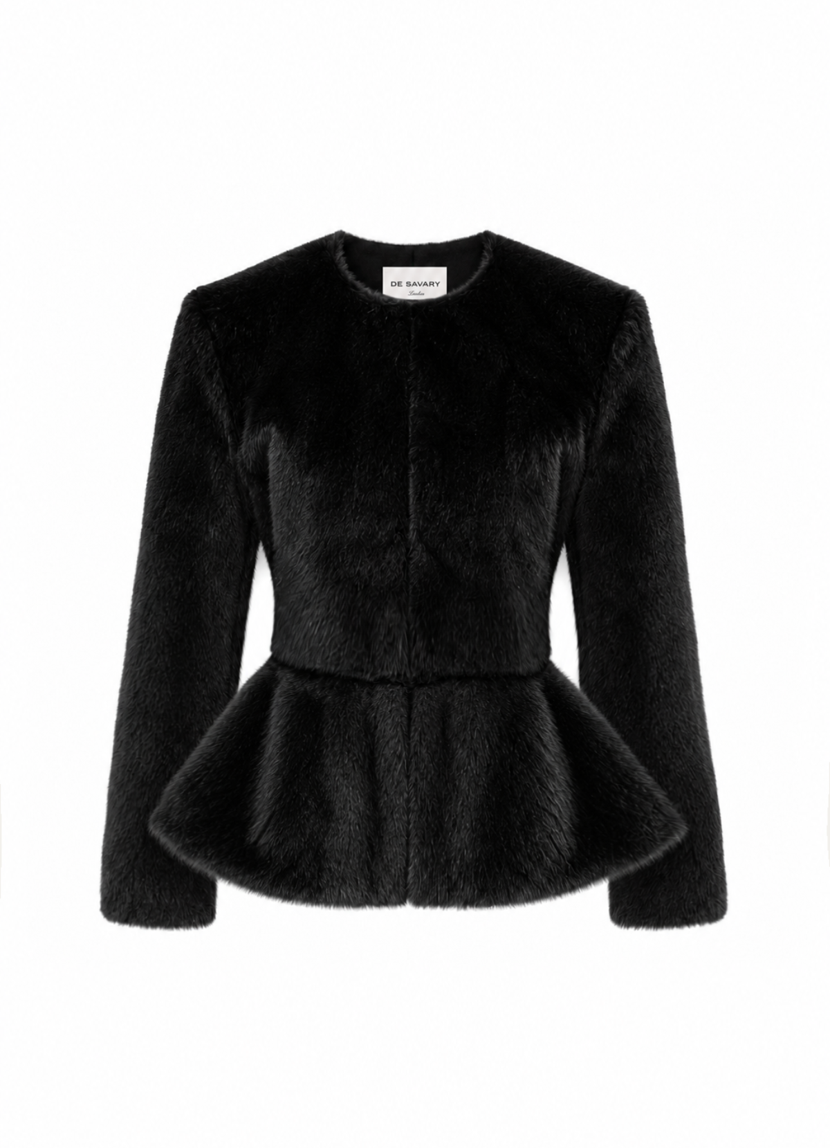 Black Faux Pony Hair Peplum Jacket