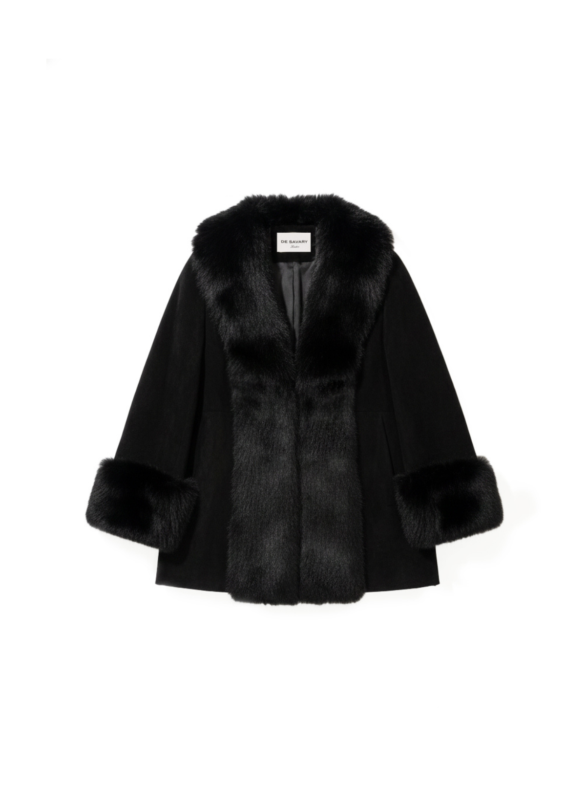 Black Suede Faux Fur Trim Coat