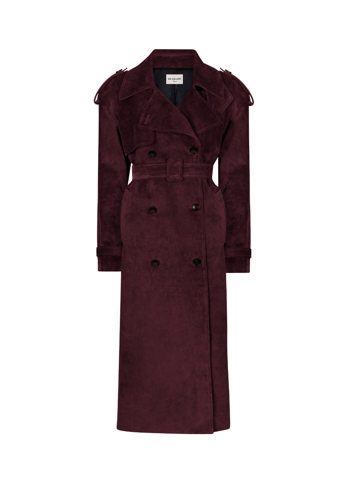 Burgundy Suede Trench Coat de Savary London